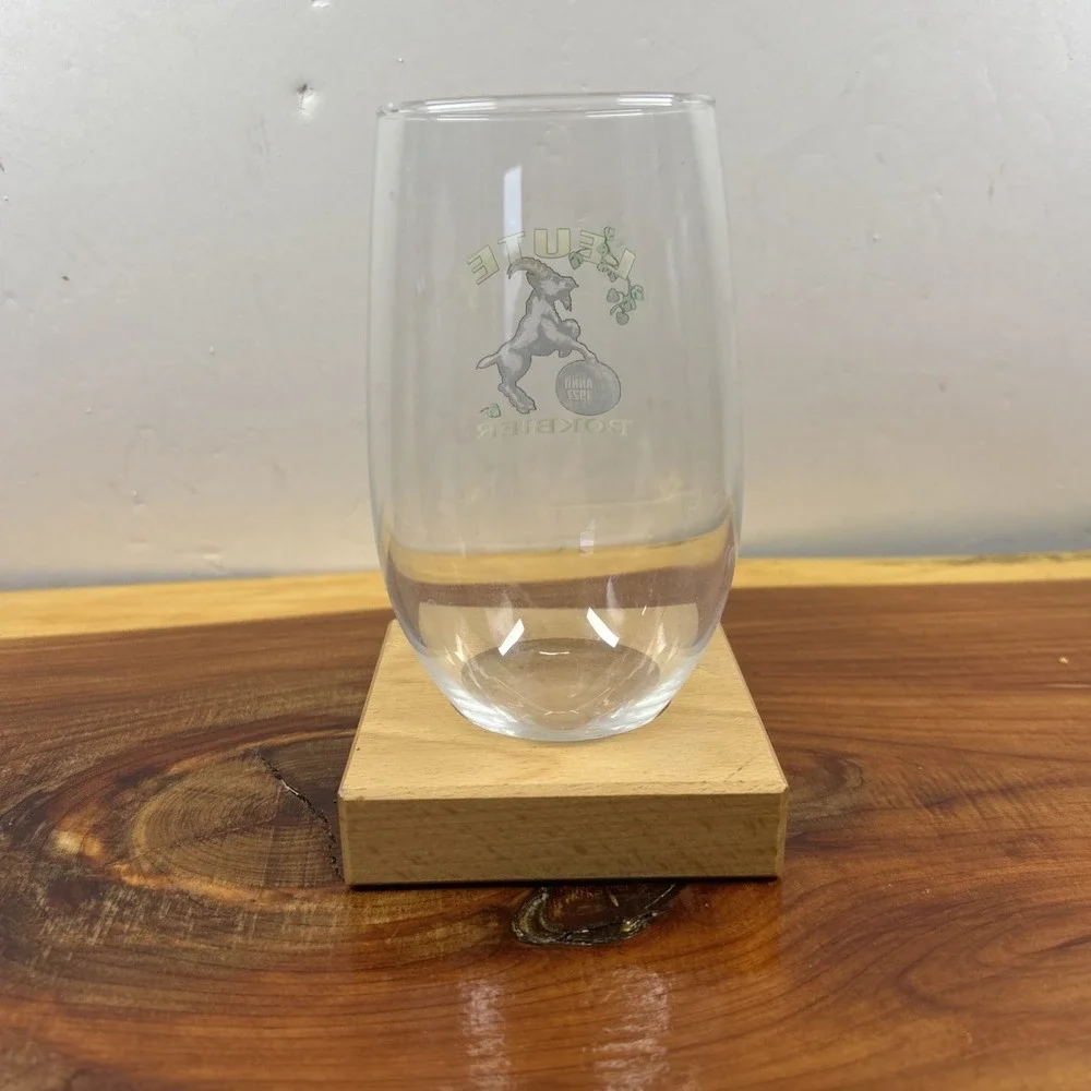 Leute Bokbier Belgian Beer‎ Stemless 0.33L Glass with Printed Logo Wooden Holder
